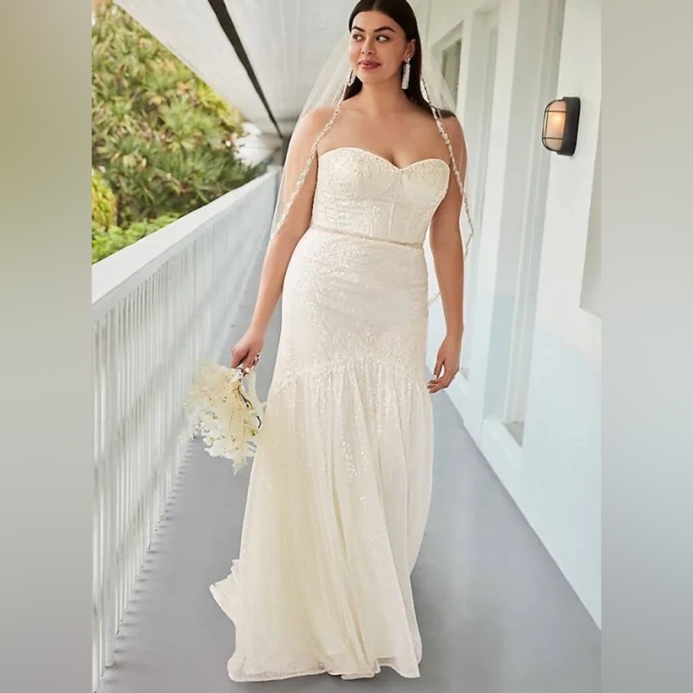 Galina Signature Ivory allover sequin corset‎ plus wedding dress Size 20